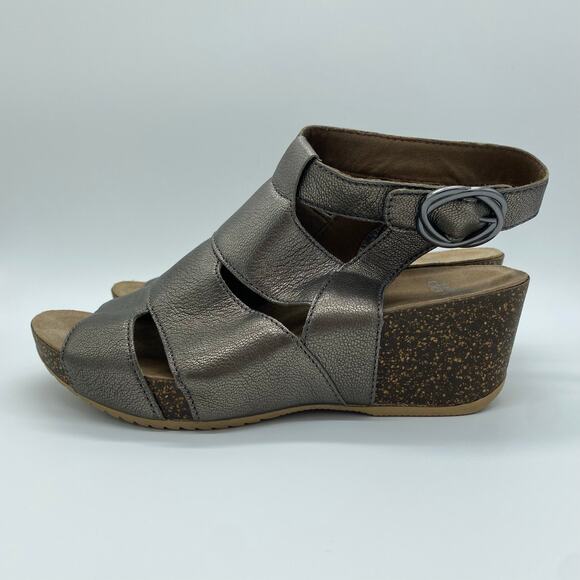 Dansko Shoes - Dansko Women's size 37 / 7 Metallic Silver Strappy Cork Wedge Sandals Heels
